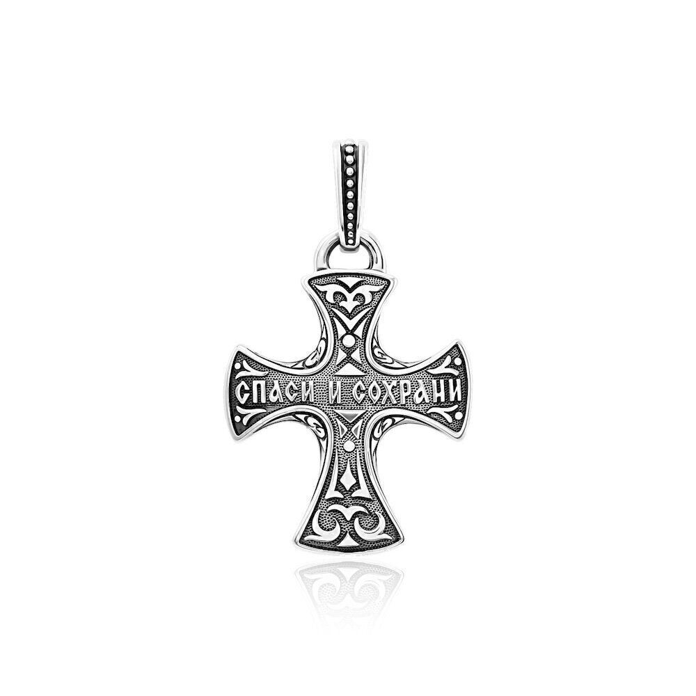 Купить Крест из серебра "Спаси и Сохрани" с гранатом (98335)